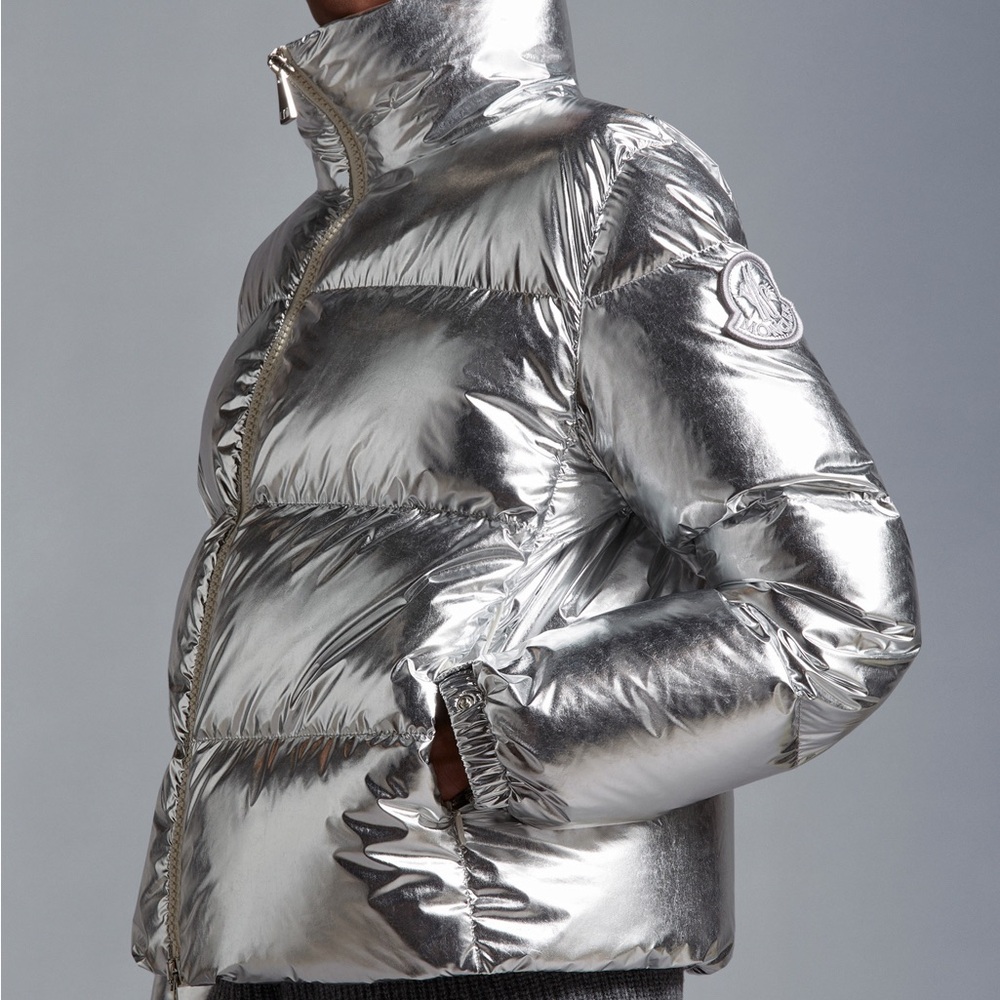 Moncler Silver Meuse Short Down Puffer Jacket
